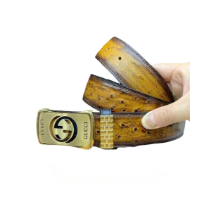 Gucci 古驰 3.8cm 鸵鸟皮平滑扣