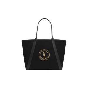 Yves Saint Laurent圣罗兰 徽章刺绣 织物拼牛皮革 单肩手提购物袋