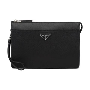 PRADA 普拉达 Saffiano 三角形珐琅金属徽标 皮革手拿包