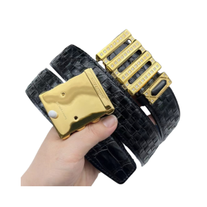 Stefano Ricci 史蒂芬劳.尼治 3.8cm 黑玛瑙美洲鳄鱼编制带平滑扣