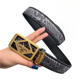 PRADA 普拉达 3.8CM 野生蟒蛇皮平滑扣