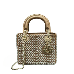 DIOR 迪奥  Lady Dior 三格刺绣满钻金色