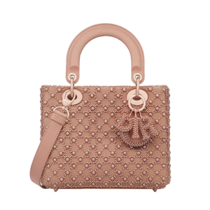 DIOR 迪奥  Lady Dior 四格刺绣半颗珍珠粉色 单肩斜挎手提包