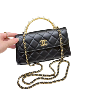 CHANEL 香奈儿  23B 珍珠手柄Kelly金扣 小羊皮 单肩斜挎手提包