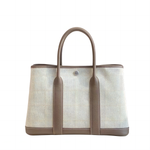 HERMES 爱马仕 Garden part 花园包 30cm 进口TC皮拼密织布 蜡线